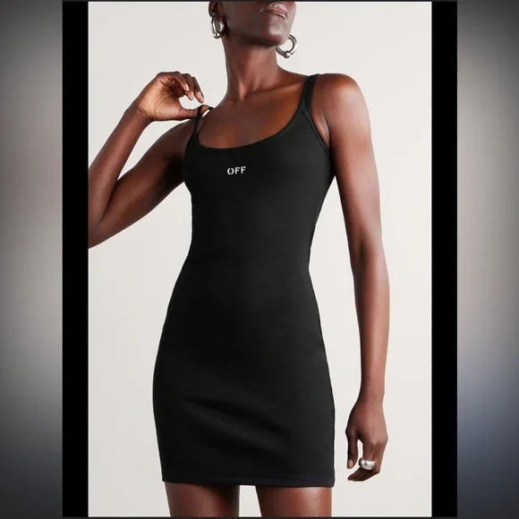 Off-White Black Ribbed “OFF” Mini Dress Size 2 - Picture 1 of 9